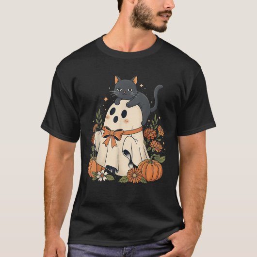 Cat and Ghost Pumpkin Autumn Floral Family Matchin T-Shirt (Vorderseite)
