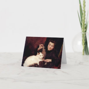 Cat and Girl Red Vintag Art Blank Innen Hinweis Karte