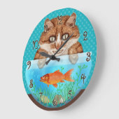 Cat and Goldfish Bowl Funny Hungernd Grinning Kitt Große Wanduhr (Winkel)