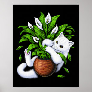 Cat and House Pflanze Poster