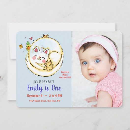 Cat and Kitten Erstgeburtstag Party Einladungen (Vorderseite)