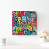 Cat and kittens quadratische wanduhr (Zuhause)