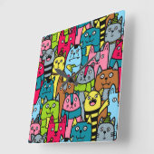 Cat and kittens quadratische wanduhr (Winkel)