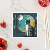 Cat and Moon with Fronds - Cocktail Napkins Serviette (Beispiel)