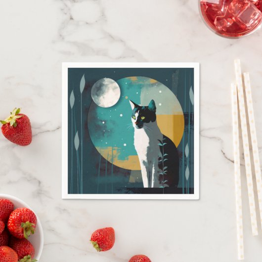 Cat and Moon with Fronds - Cocktail Napkins Serviette (Beispiel)