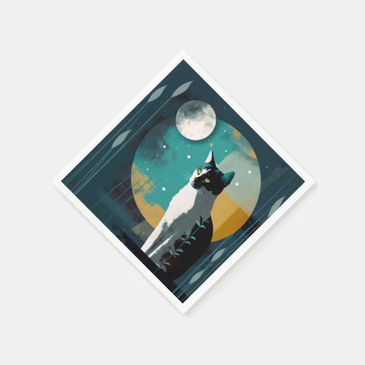 Cat and Moon with Fronds - Cocktail Napkins Serviette (Ecke)