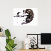 Cat and Mouse begegnen Sumie-Malerei Poster (Heimbüro)
