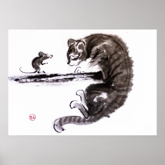 Cat and Mouse begegnen Sumie-Malerei Poster (Vorne)