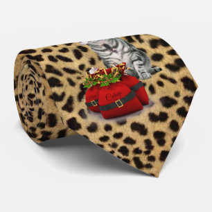 Cat and Mouse Christmas Cheetah Print Krawatte