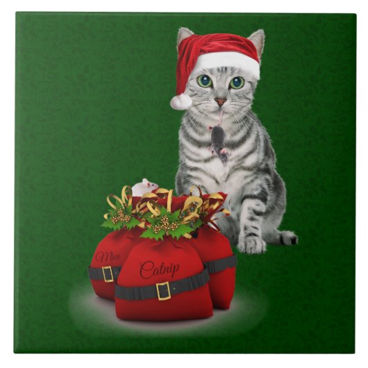 Cat and Mouse Christmas Tile Fliese (Vorderseite)