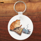 Cat and Mouse Playing Chess Cartoon Drawing Funny Schlüsselanhänger (Vorderseite)