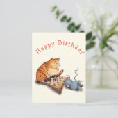 Cat and Mouse Playing Chess Funny Birthday Card Postkarte (Stehend Vorderseite)