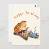 Cat and Mouse Playing Chess Funny Birthday Card Postkarte (Vorne/Hinten)