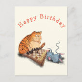 Cat and Mouse Playing Chess Funny Birthday Card Postkarte (Vorderseite)