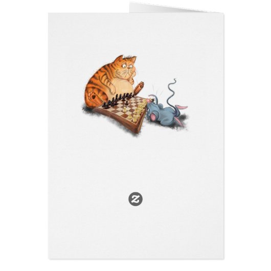 Cat and Mouse Playing Schach Baby Birthday Card (Hinten)
