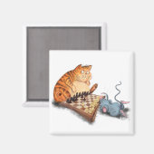 Cat and Mouse Playing Schach Cartoon Funny Paintin Magnet (Vorderseite/Rückseite)