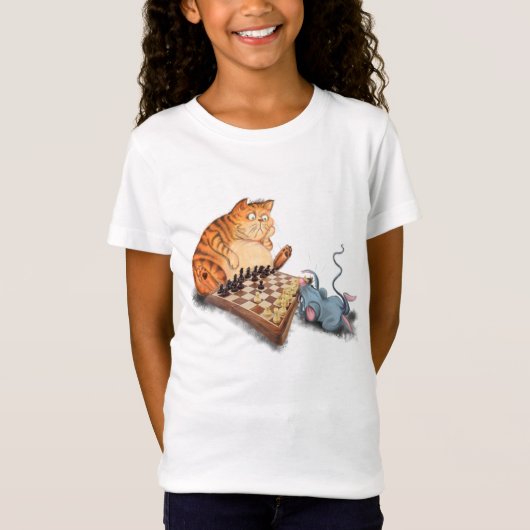 Cat and Mouse Playing Schach Cartoon Witziger T - T-Shirt (Vorderseite)