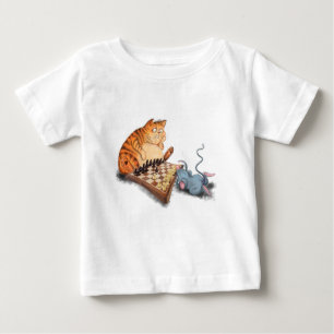 Cat and Mouse Playing Schach Cartoon Zeichn Funny Baby T-shirt