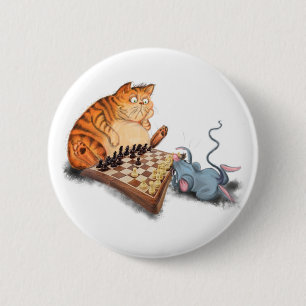 Cat and Mouse Playing Schach Cartoon Zeichn Funny  Button