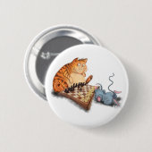 Cat and Mouse Playing Schach Cartoon Zeichn Funny Button (Vorne & Hinten)