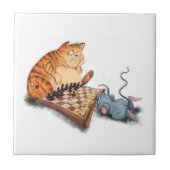 Cat and Mouse Playing Schach Cartoon Zeichn Funny Fliese (Vorderseite)