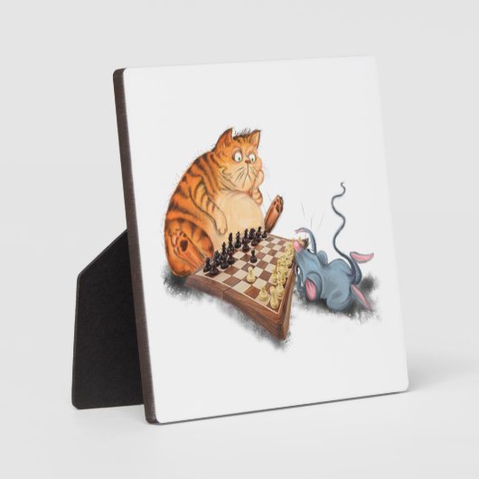 Cat and Mouse Playing Schach Cartoon Zeichn Funny Fotoplatte (Vorderseite)
