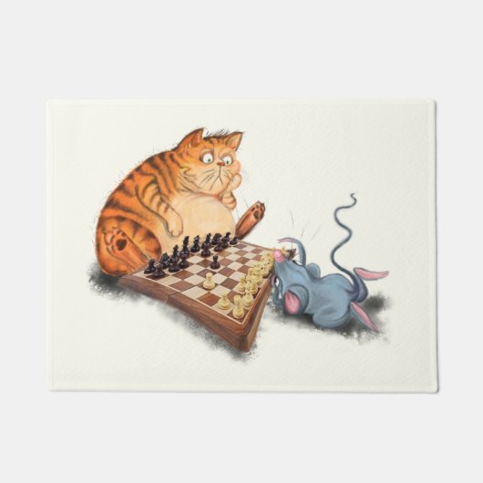 Cat and Mouse Playing Schach Cartoon Zeichn Funny  Fußmatte (Vorderseite)