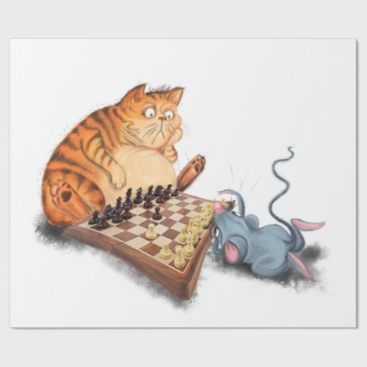 Cat and Mouse Playing Schach Cartoon Zeichn Funny  Geschenkpapier (Flach)