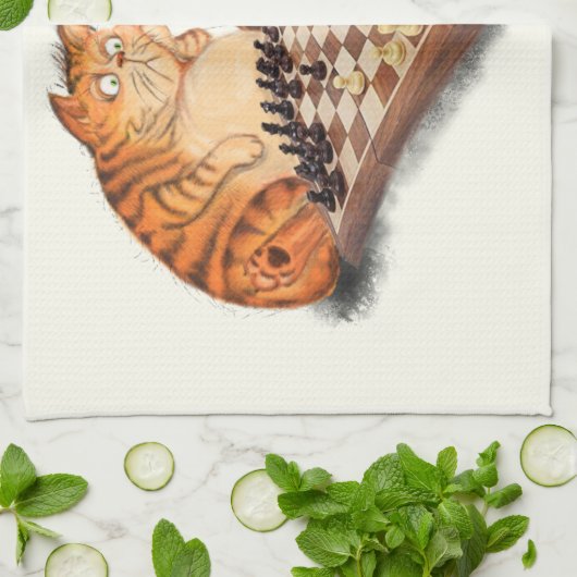 Cat and Mouse Playing Schach Cartoon Zeichn Funny Geschirrtuch (Gefaltet)