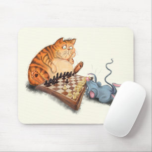 Cat and Mouse Playing Schach Cartoon Zeichn Funny Mousepad