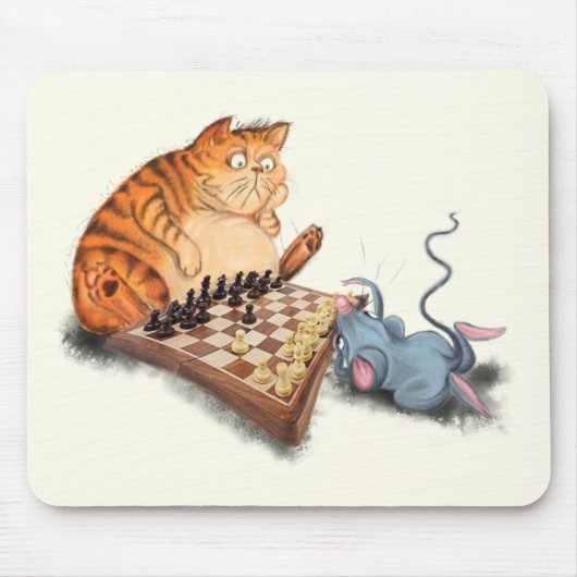 Cat and Mouse Playing Schach Cartoon Zeichn Funny Mousepad (Vorne)