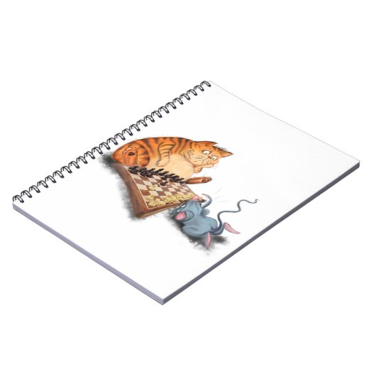 Cat and Mouse Playing Schach Cartoon Zeichn Funny Notizblock (Linke Seite)