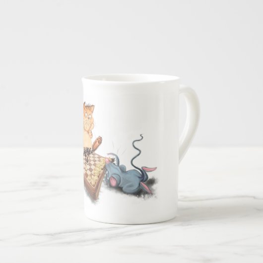 Cat and Mouse Playing Schach Cartoon Zeichn Funny Porzellantasse (Vorderseite Rechts)