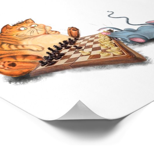 Cat and Mouse Playing Schach Cartoon Zeichn Funny Poster (Ecke)