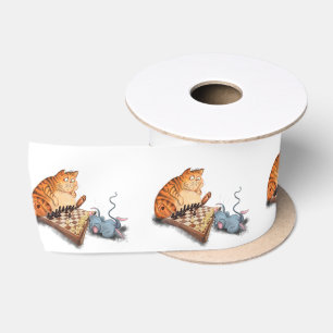 Cat and Mouse Playing Schach Cartoon Zeichn Funny Satinband