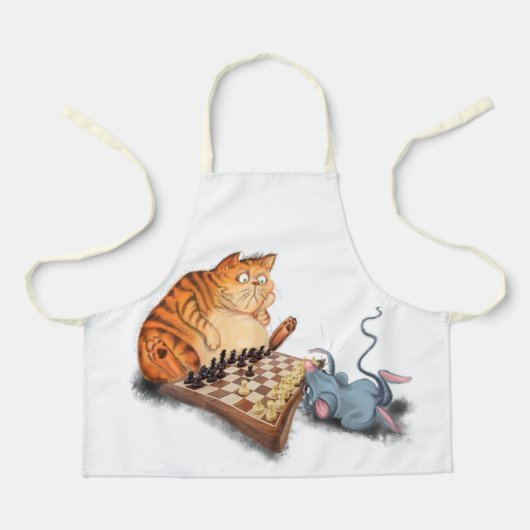 Cat and Mouse Playing Schach Cartoon Zeichn Funny Schürze (Vorderseite)