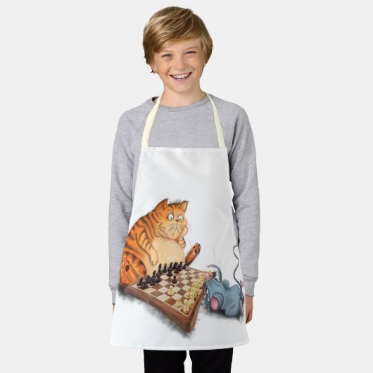 Cat and Mouse Playing Schach Cartoon Zeichn Funny Schürze (Getragen)