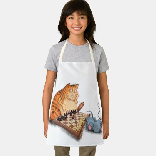 Cat and Mouse Playing Schach Cartoon Zeichn Funny Schürze (Insitu)