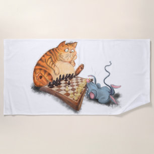 Cat and Mouse Playing Schach Cartoon Zeichn Funny Strandtuch