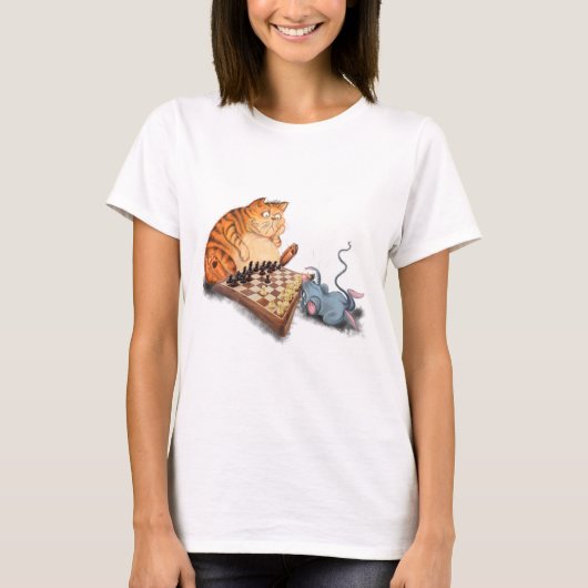 Cat and Mouse Playing Schach Cartoon Zeichn Funny  T-Shirt (Vorderseite)