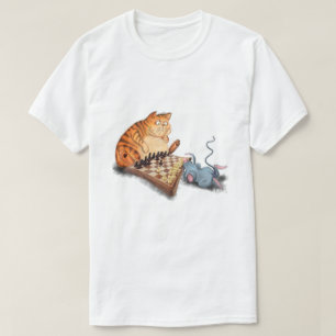Cat and Mouse Playing Schach Cartoon Zeichn Funny  T-Shirt