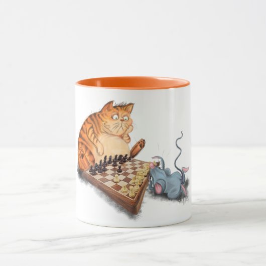 Cat and Mouse Playing Schach Cartoon Zeichn Funny  Tasse (Zentrum)