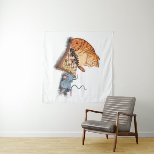 Cat and Mouse Playing Schach Cartoon Zeichn Funny Wandteppich (Beispiel (Horizontal))