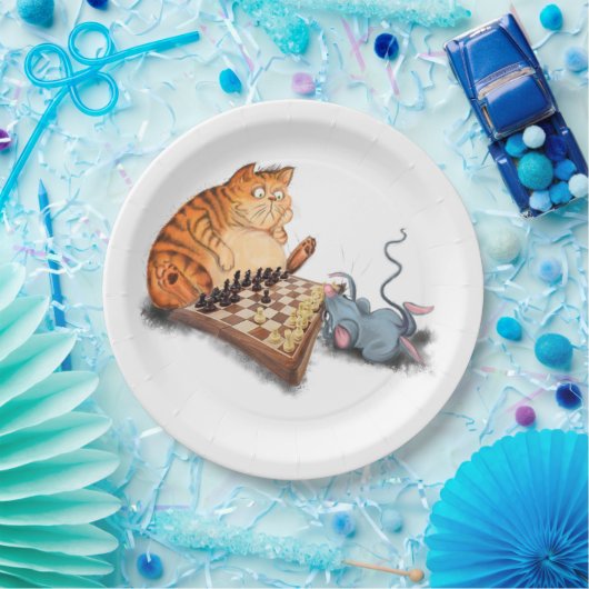 Cat and Mouse Playing Schach Funny Paper Teller (Party)