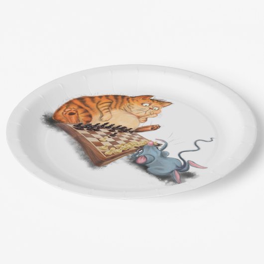 Cat and Mouse Playing Schach Funny Paper Teller (Schrägansicht)