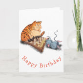 Cat and Mouse Playing Schach Happy Birthday Card Karte (Vorderseite)