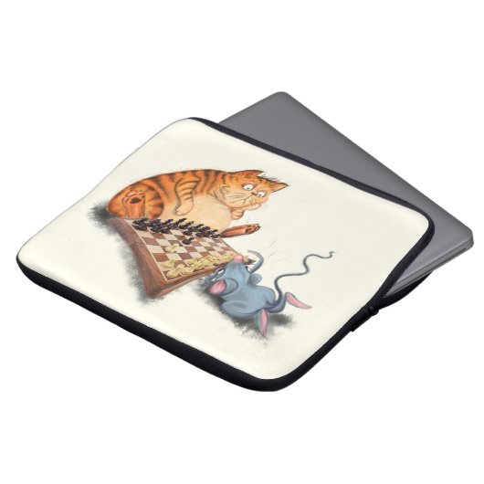 Cat and Mouse Playing Schach Laptop-Sieb Laptopschutzhülle (Vorne Oben)