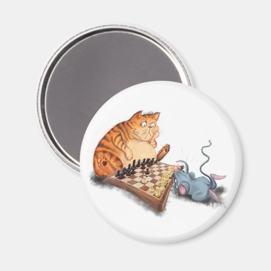 Cat and Mouse Playing Schach Magnet Spaß (Vorderseite/Rückseite)