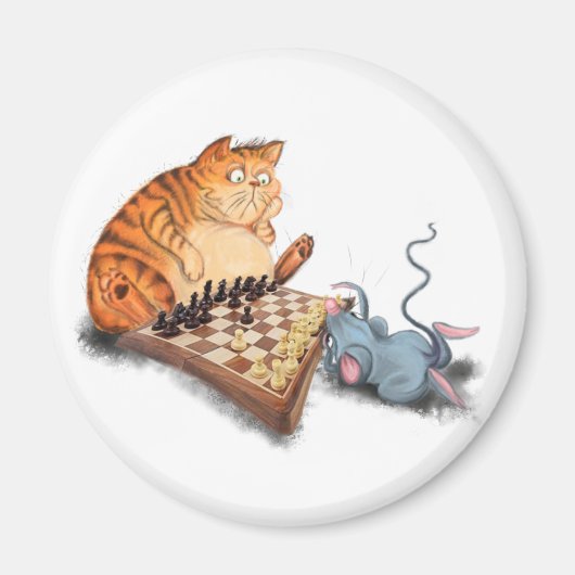 Cat and Mouse Playing Schach Magnet Spaß (Vorne)