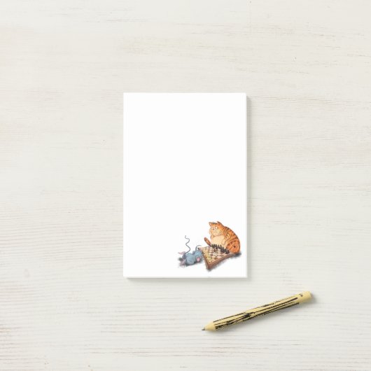 Cat and Mouse Playing Schach Spaß Post-it Klebezettel (Auf Schreibtisch)